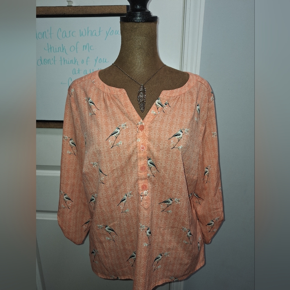 Women's Peach Bird Print Top